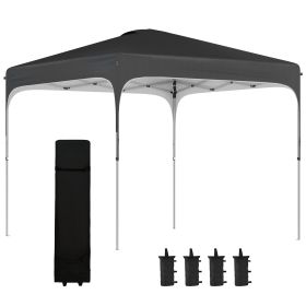 Outsunny 8' x 8' Pop Up Canopy with Adjustable Height, Foldable Gazebo Tent with Carry Bag with Wheels and 4 Leg Weight Bags for Garden, Black